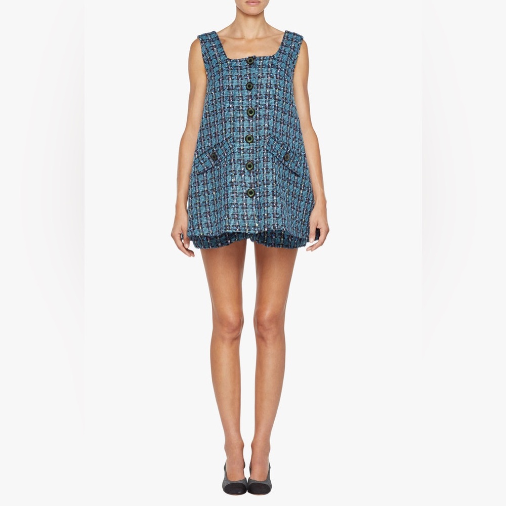 Bianca Balti The Beverly Dress in Blue Purple Boucle Tweed Maternity 8